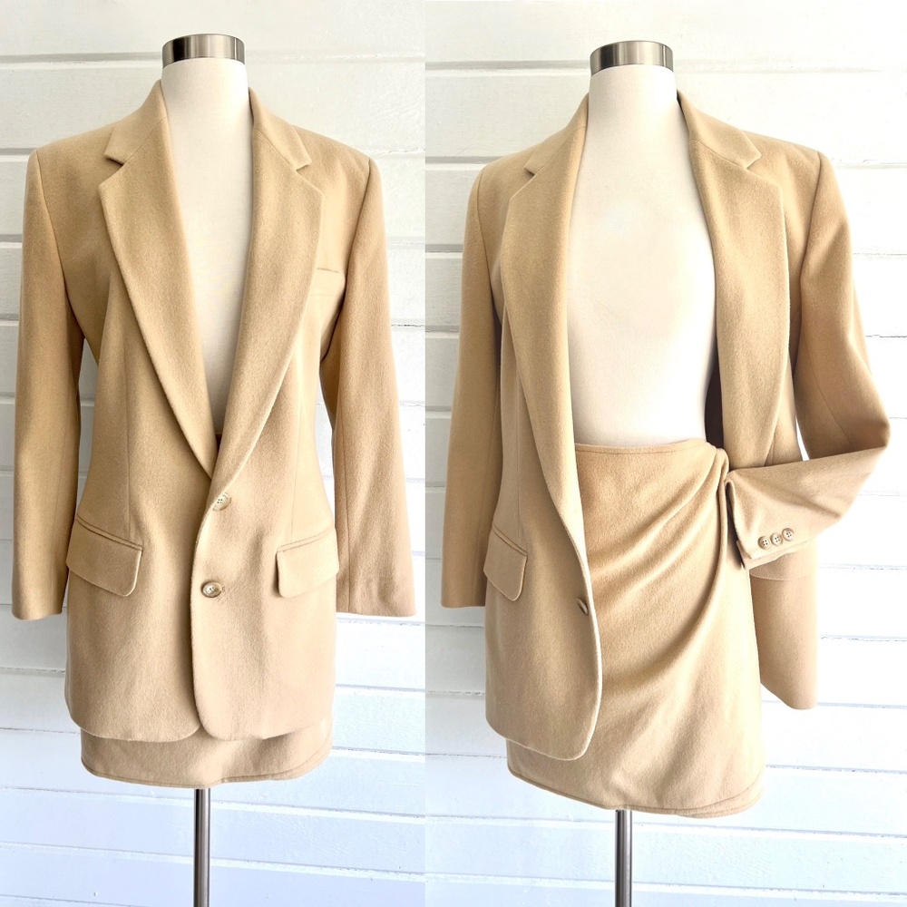 Vintage '80's DKNY Donna Karan Cashmere Blend Skirt Suit in Camel - 4